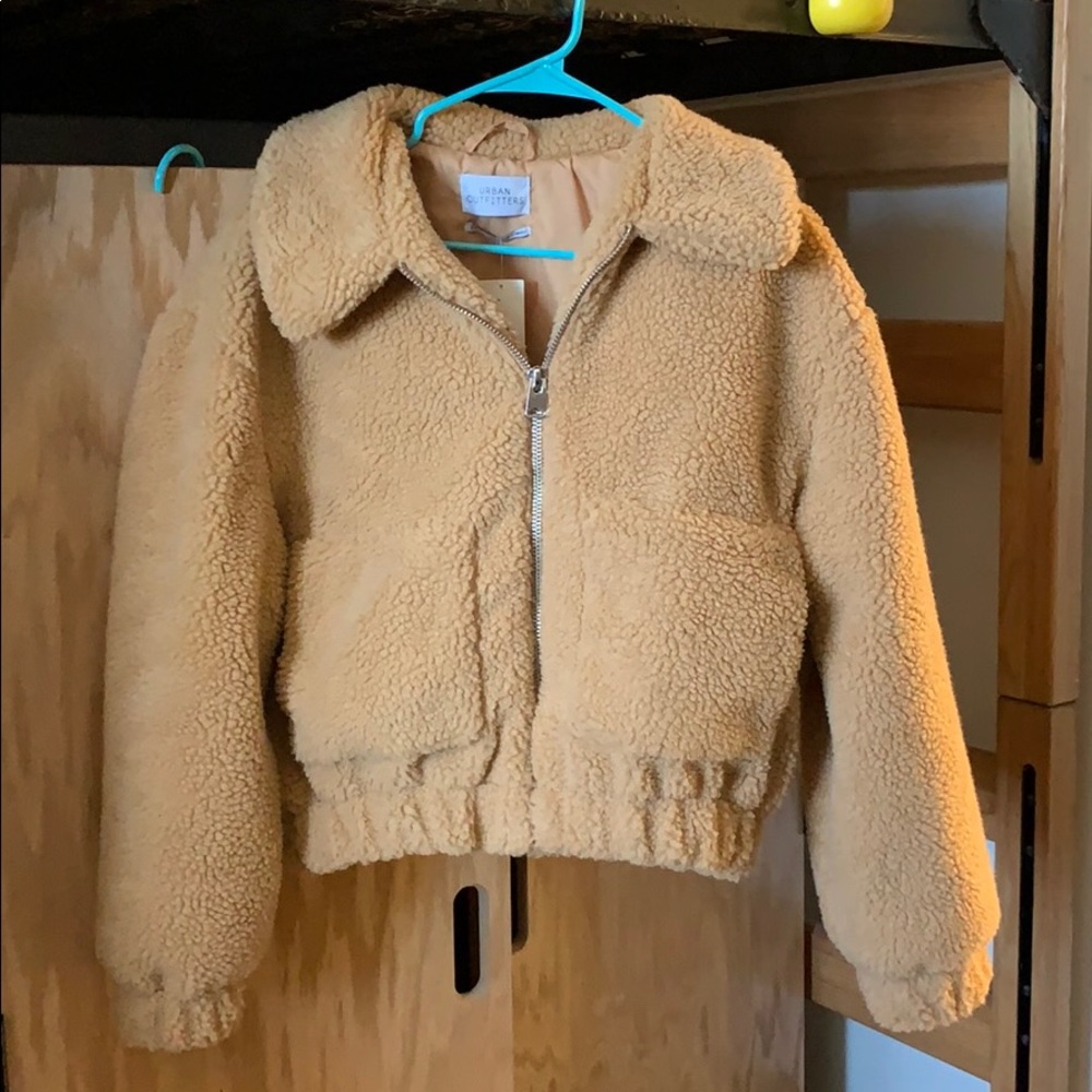 uo cropped teddy jacket